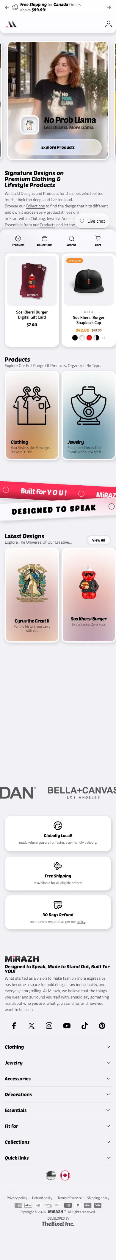 MiRAZH storefront on mobile